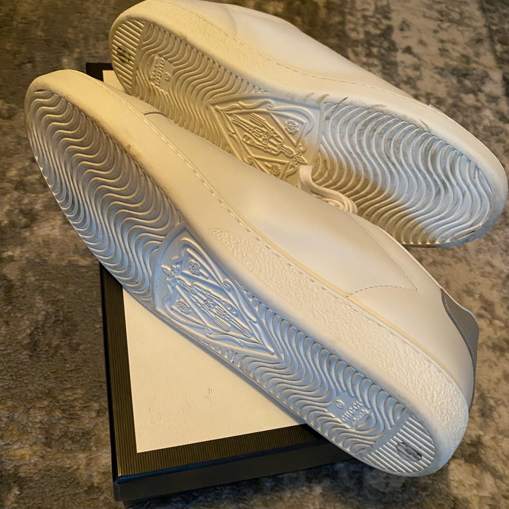 Gucci White Leather Sneakers with Gray Heel Tab - Picture 3 of 4